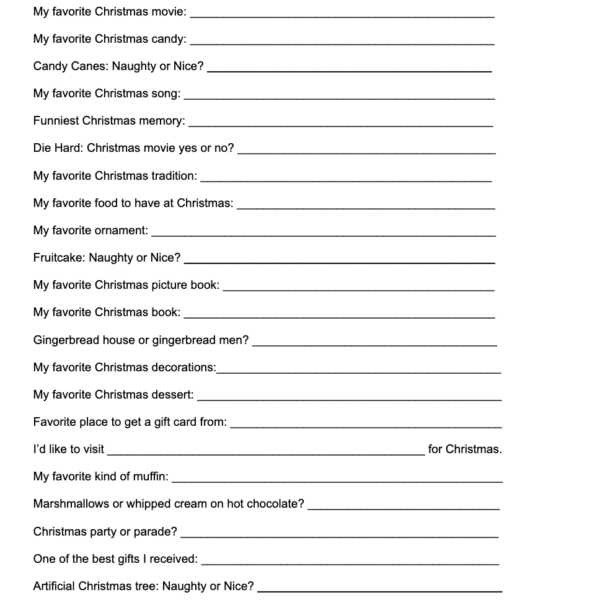 Advent Family Activity: Questionnaire